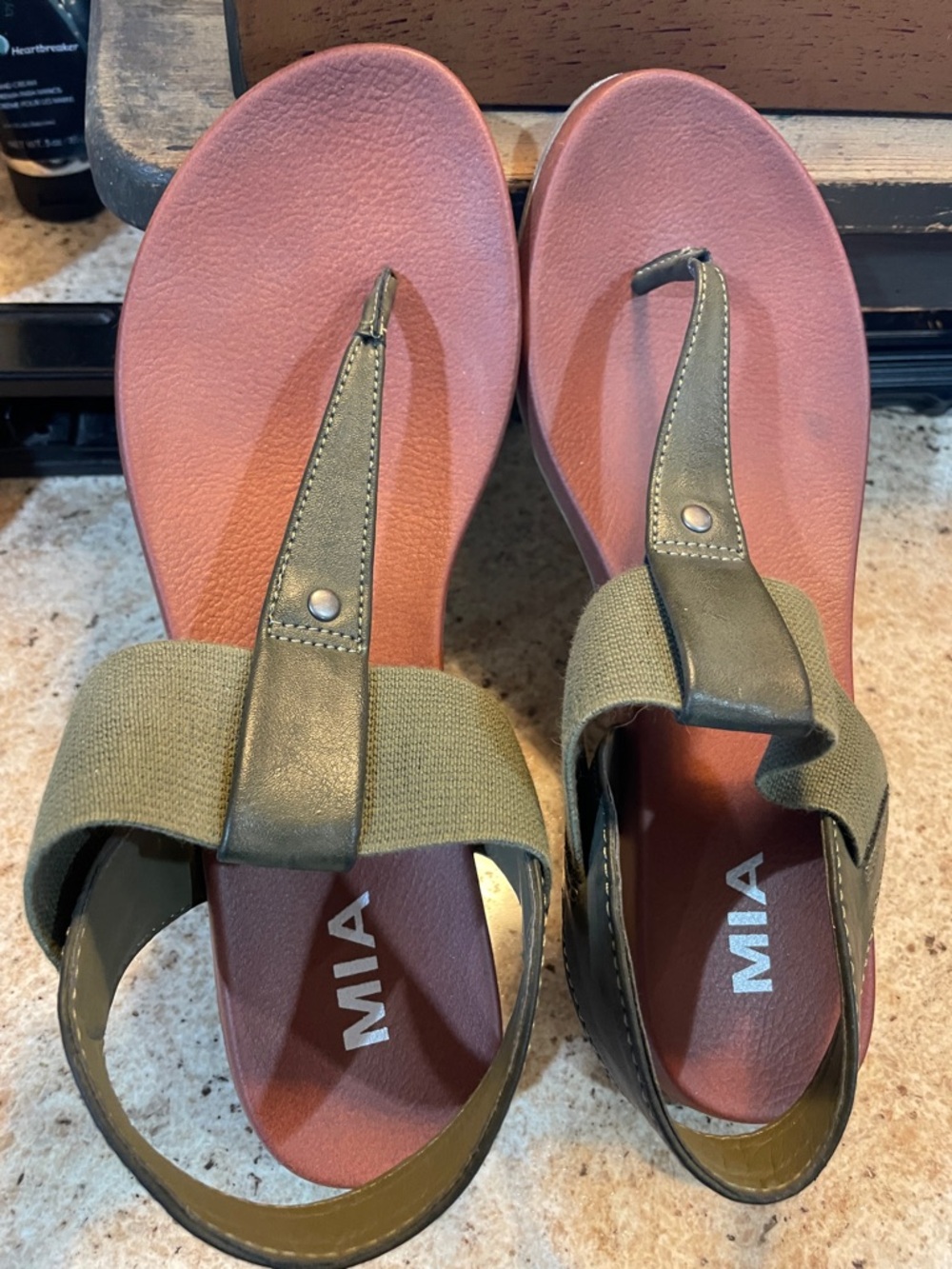 MIA Margo Olive Green Brown Strapped Sandals